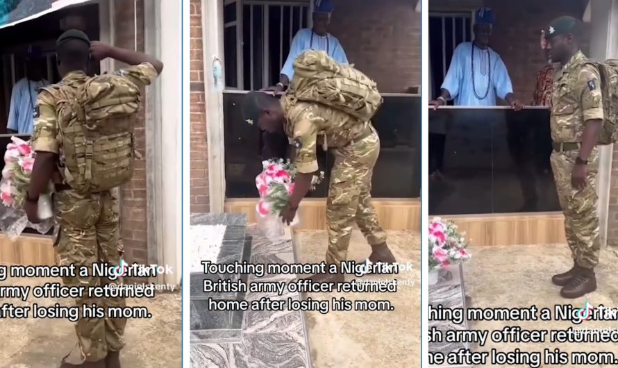 “He Lost her while still on the mission to make her Proud”-Touching moment as Nigerian British Army officer marches home after mother’s de@th.(Video)