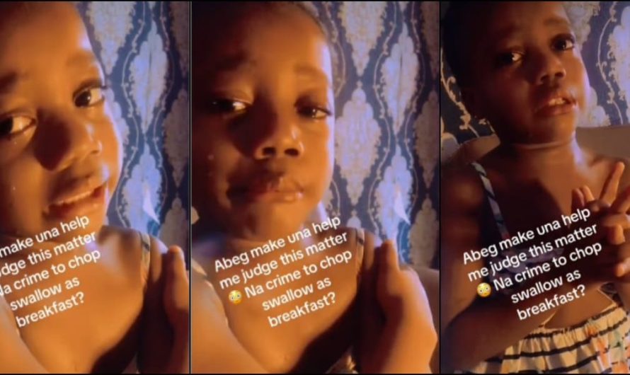 Little girl cried bitterly over eating eba everyday for breakfast, emotional video trends(Video)